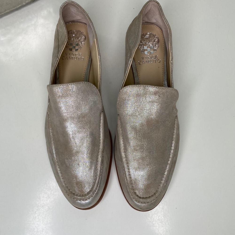 Vince Camuto Jendeya Loafers Womens Silver Metallic Leather Flats Minimalist 9.5 - Picture 5 of 11